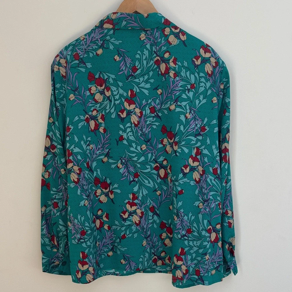 Notations Woman Vintage 80s Floral Shirt | Teal Botanical Print | Late 80s - Picture 5 of 5